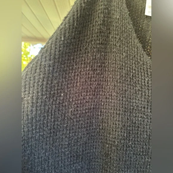 NWT FREE PEOPLE Oversized Black Waffle-Knit Slouchy Sweater • V-Neck • Fit S–3XL - Picture 7 of 13